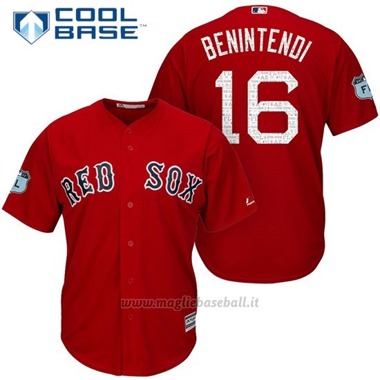 Maglia Baseball Uomo Boston Red Sox 16 Andrew Benintendi Scarlet 2017 Allenamento Primaverile Cool Base